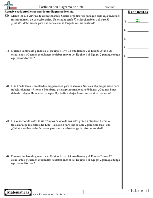 Partición con diagrama de cinta worksheet